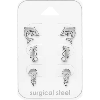 Náušnice B-TOP Sada 3 párů náušnic s mořskými motivy – chirurgická nerezová ocel