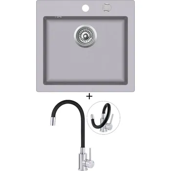 Granitový dřez Granitový dřez SET Teka CLIVO 50 S-TQ 1B hliníkově šedá + Deante NEO LUNO BOC B720 nerez