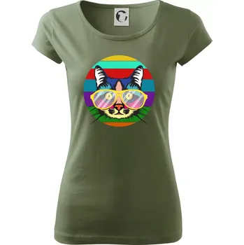 Dámské tričko Kočka při barevném západu - Dámské triko Pure - M ( Khaki )