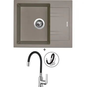 Granitový dřez Granitový dřez SET Sinks LINEA 600 truffle + Kuchinox ELZA BKE 761 chrom/černá