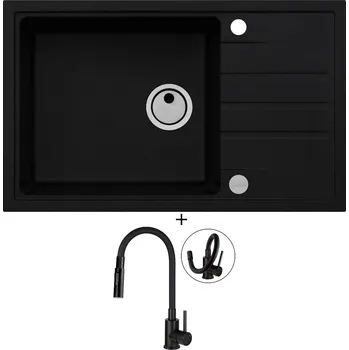 Granitový dřez Granitový dřez SET Alveus INTERMEZZO 130 černá matná + Deante NEO LUNO BOC N74M černá matná