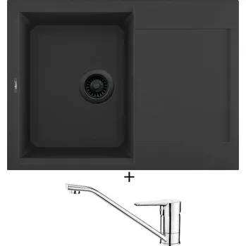 Granitový dřez Granitový dřez SET Elleci EASY 135 černá edice + Deante CORIO BFC 060M chrom