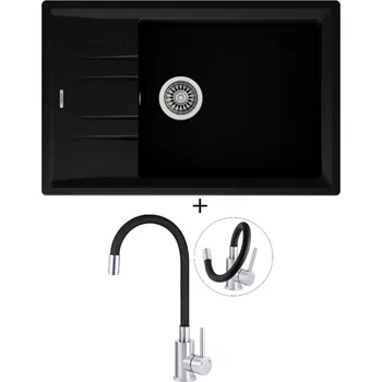 Granitový dřez SET Teka STONE 60 S-TG 1B 1D nero + Deante NEO LUNO BOC B720 nerez