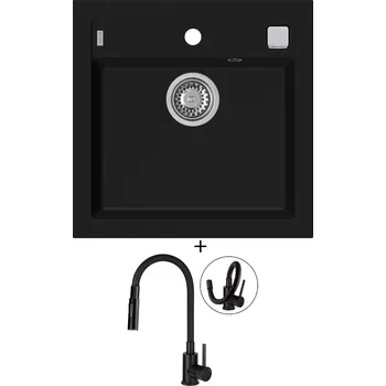 Granitový dřez Granitový dřez SET Alveus FORMIC 20 černá matná + Deante NEO LUNO BOC N74M černá matná
