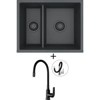 Granitový dřez Dřez pod desku SET Alveus OMNI 50 černá edice + Kuchinox ELZA BKE B61D černá matná
