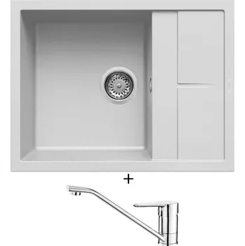 Granitový dřez Granitový dřez SET Elleci UNICO 125 G68 bianco titano + Deante CORIO BFC 060M chrom