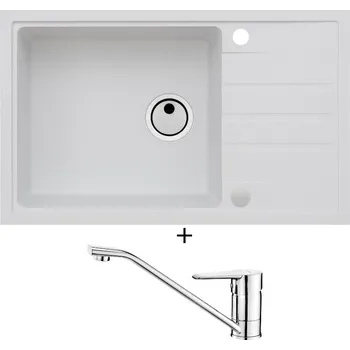 Granitový dřez Granitový dřez SET Alveus INTERMEZZO 130 white 11 + Deante CORIO BFC 060M chrom