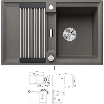 Granitový dřez SET Blanco ADIRA 45 S šedá vulkán s excentrem 527588 + Blanco DARAS šedá vulkán 526934