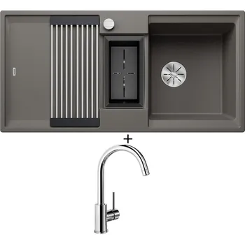 Granitový dřez Granitový dřez SET Blanco ADIRA 6 S šedá vulkán s excentrem 527604 + Blanco MIDA chrom 517742