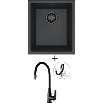 Granitový dřez Dřez pod desku SET Alveus OMNI 10 černá edice + Kuchinox ELZA BKE B61D černá matná