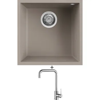 Granitový dřez Dřez pod desku SET Elleci QUADRA 102 UM G43 tortora + Laveo BONA BAB 265D nerez