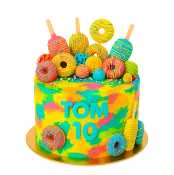 Barevný dort s donuty 26 cm, min. 28 porcí