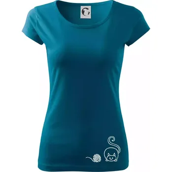 Dámské tričko Kočka klubíčko - Dámské triko Pure - 3XL ( Petrolejová )