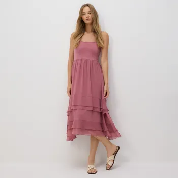 Dámské šaty Reserved - Bavlněné šaty na ramínka - pudrově růžová - 915GA-39X - 915GA-39X-M