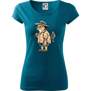 Dámské tričko Kočka rybářem - Dámské triko Pure - XS ( Petrolejová )