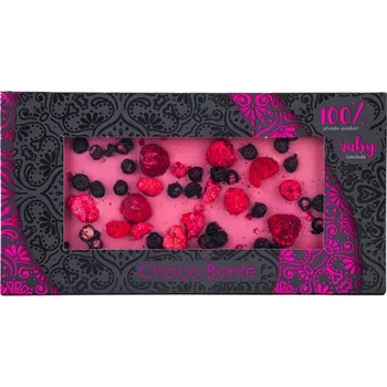 Čokoláda Choco Bonté Ruby čokoláda s malinami a borůvkami