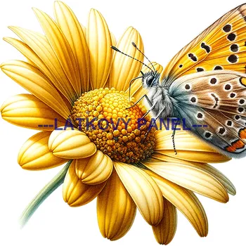 Látkový panel - Motýl na květině - MO-41 Velikost: 30x30cm, Materiál: Bavlna