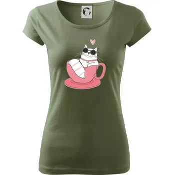 Dámské tričko Hustá kočka v hrníčku - Dámské triko Pure - S ( Khaki )