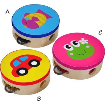 Hudební nástroj pro děti HM Studio Tamburína - Žlutá s autíčkem