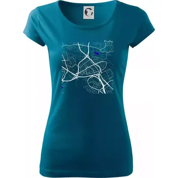 Dámské tričko Praha - 14100 mapa s vodními toky - Dámské triko Pure - S ( Petrolejová )