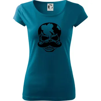 Dámské tričko Mustache lebka - Dámské triko Pure - M ( Petrolejová )