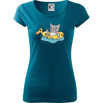 Dámské oblečení Kočka v kruhu - Dámské triko Pure - S ( Petrolejová )