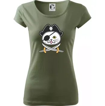 Dámské tričko Kočičí pirát - Dámské triko Pure - M ( Khaki )