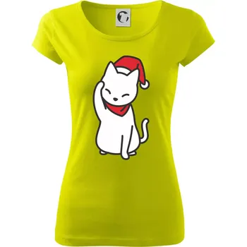Vánoční kočka mávající - Dámské triko Pure - L ( Limetková )