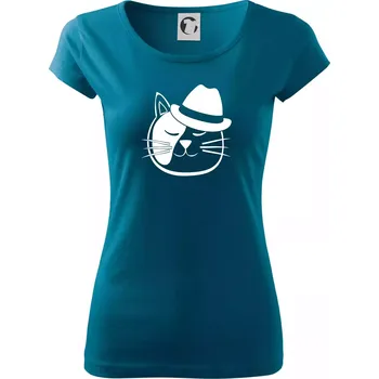 Dámské tričko Kočka s kloboukem - Dámské triko Pure - XS ( Petrolejová )