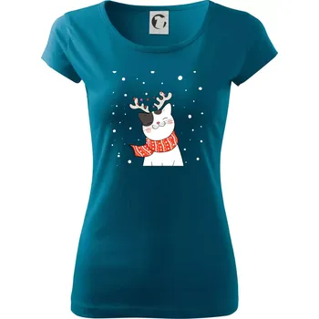 Dámské tričko Kočka se sobími rohy - Dámské triko Pure - XL ( Petrolejová )