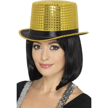Karnevalový doplněk Smiffys Klobouk cylindr flitrový zlatý