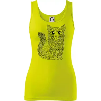 Dámské tričko Kočka sedící mandala - Dámské tílko - 2XL ( Limetková )