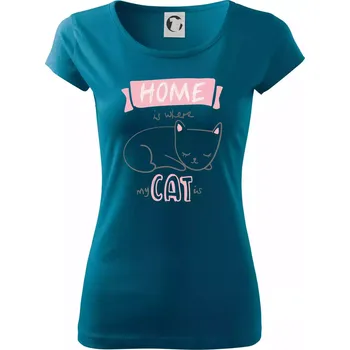 Dámské tričko Home is where my cat is - Dámské triko Pure - XL ( Petrolejová )