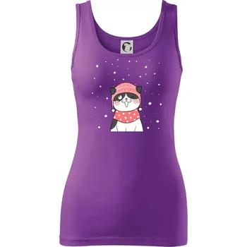 Dámské tričko Kočka v zimní čepici - Dámské tílko - 2XL ( Fialová )