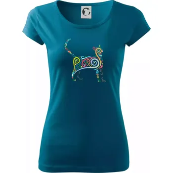 Dámské tričko Kočka barevné křivky - Dámské triko Pure - XS ( Petrolejová )