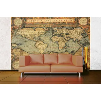 Fototapeta DIMEX | Samolepicí vliesová fototapeta na zeď Reprodukce staré mapy II. MA-5-1544 | 375 x 250 cm | béžová, žlutá, hnědá + Samolepicí vliesová fototapeta na stěnu DIMEX Reprodukce staré mapy II. MA51544 v rozměru 375 x 250 cm