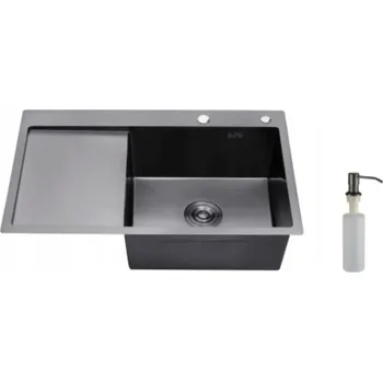 Nerezový dřez Jednokomorový dřez s odkapávačem černý grafit dřez ocelový 78x49 cm