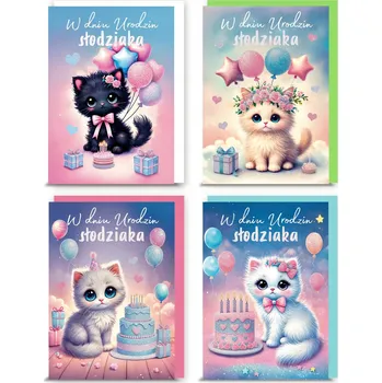 Přání B6 s Obálkou Narozeninové Brokátové Malé Koťátka Kočky Narozeniny