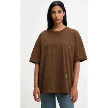 Bavlněné tričko Answear.LAB dámské, hnědá barva LC250006.hak 89X, vel. S/M