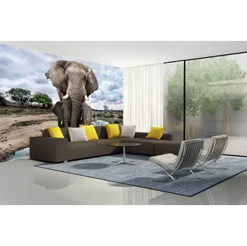 Fototapeta DIMEX | Samolepicí vliesová fototapeta na zeď Sloní rodina MA-5-0497 | 375 x 250 cm | zelená, béžová, hnědá, šedá + Samolepicí vliesová fototapeta na stěnu DIMEX Sloní rodina MA50497 v rozměru 375 x 250 cm