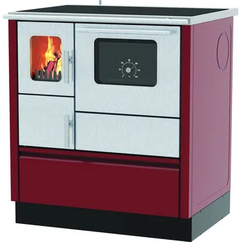 Sporák na tuhá paliva ALFA PLAM, sporák INOX 75 OPR, teplovzdušný 6 kW, pravý, červený_OPRAVENÝ