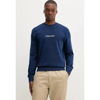 Pánská mikina Bavlněná mikina Guess Jeans pánská, modrá barva, s aplikací, M5YQ06 KCXQ1 M5YQ06.KCXQ1 57X, vel. L