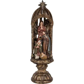 Vánoční dekorace Mosazná antik dekorace Betlém na podstavci Nativity Scene - Ø 14*43 cm