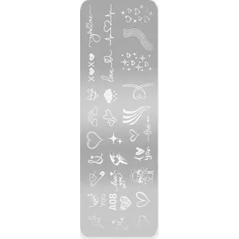 Šablona na nehty kovová stříbrná destička se vzory Valentýn Srdce A08