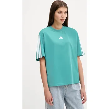 Bavlněné tričko adidas 3-Stripes dámské, tyrkysová barva, JX7626 66X, vel. XS