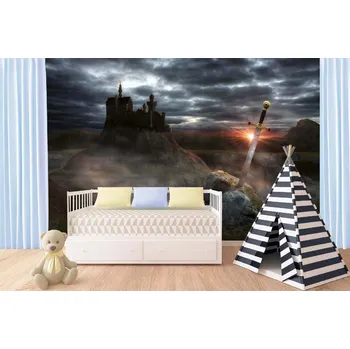 Fototapeta DIMEX | Samolepicí vliesová fototapeta na zeď Kamelot krále Artuše MA-5-1273 | 375 x 250 cm | zelená, hnědá, šedá + Samolepicí vliesová fototapeta na stěnu DIMEX Kamelot krále Artuše MA51273 v rozměru 375 x 250 cm