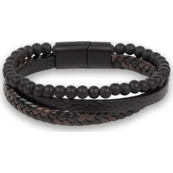 Náramek ANNA PERLY Moderní pánský trojřadý náramek z kůže a matného achátu