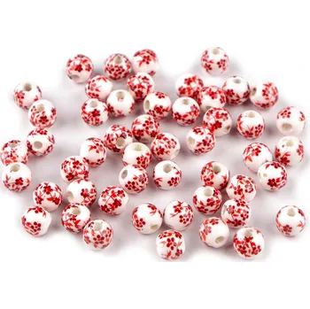 Korálek Porcelánové korálky s květy Ø6 mm Balení: 10 ks, Varianta: 14 červená - 8596475617963