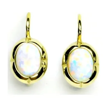 Náušnice Zlaté náušnice, žluté zlato, bílý syntetický opál, NK 1374 (opál 8x6 mm)