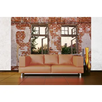 Fototapeta DIMEX | Samolepicí vliesová fototapeta na zeď Oloupaná cihlová zeď MA-5-0826 | 375 x 250 cm | béžová, oranžová, hnědá + Samolepicí vliesová fototapeta na stěnu DIMEX Oloupaná cihlová stěnu DIMEX MA50826 v rozměru 375 x 250 cm